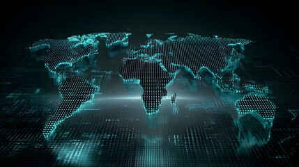 Digital representation of the planet Earth constructed from illuminated points glows against a dark background