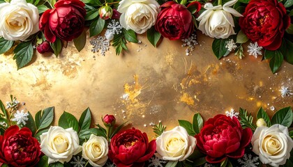 グリーンの花びらと金箔が織りなす自然とラグジュアリーのテクスチャ

柔らかな光に輝くグリーンリーフとゴールドの上品な背景　有機的な緑と金のきらめきが広がる高級感あるフラットレイ

