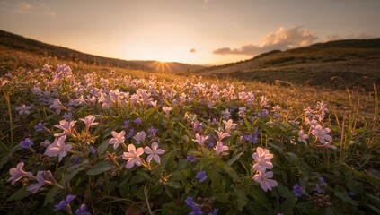 Obraz premium Morning view of ground covered with creeping phlox