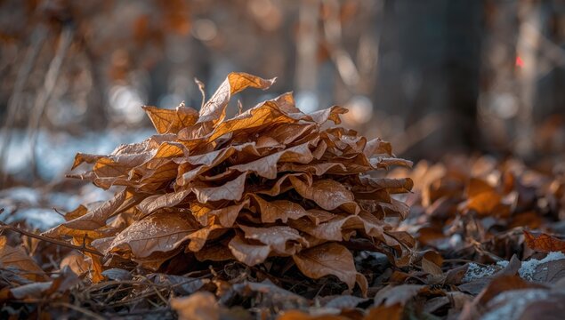 Pile of dead leaves during the cold season. nature backdrop.