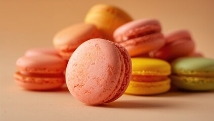 Obraz premium Close-up of a colorful stack of delicate macarons