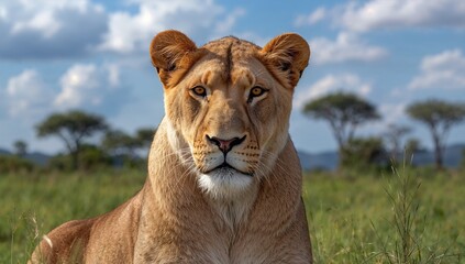 Obraz premium Portrait of a Wild Lioness in a Protected Habitat