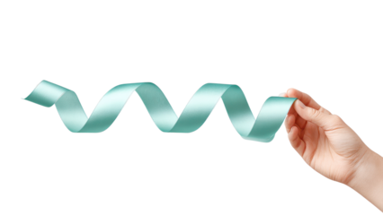 Hand Holding a Teal Ribbon - Celebration Concept on White