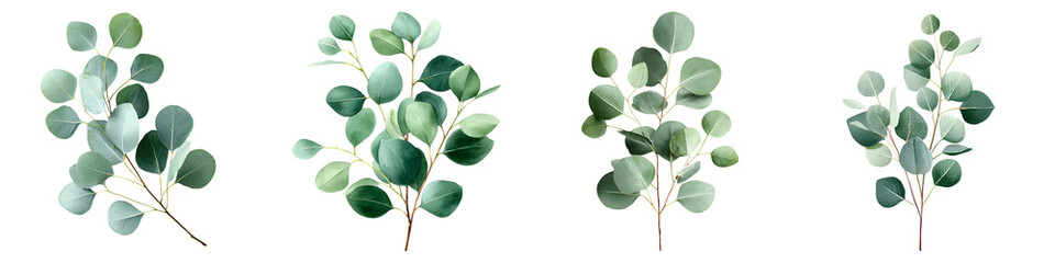 Eucalyptus Branches: Watercolor Illustration on White Background