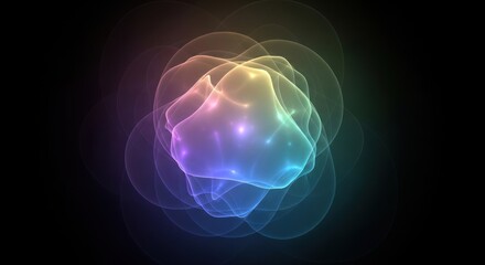 Abstract rendering of a luminous, multi-colored, ethereal form against black background.