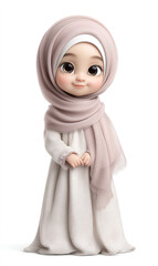 Cute Muslim Girl in Elegant Attire and Hijab, Radiating Joy and Innocence