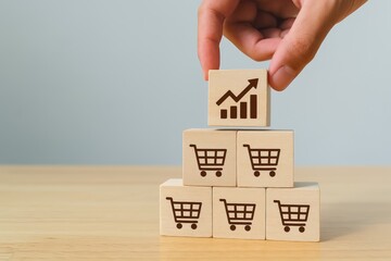 Building blocks of e-commerce growth: shopping carts and upward trend graph