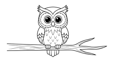 Cute Owl Line Art Sitting on Tree Branch