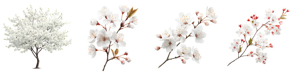 Obraz premium Cherry Blossom Tree & Branches - Spring Blossom Isolated on White Background