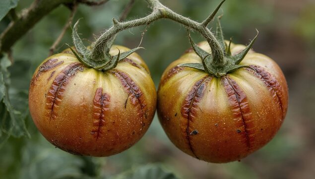 Tomato illnesses cause zipper-shaped marks leading to dead tissue and misshapen fruits.
