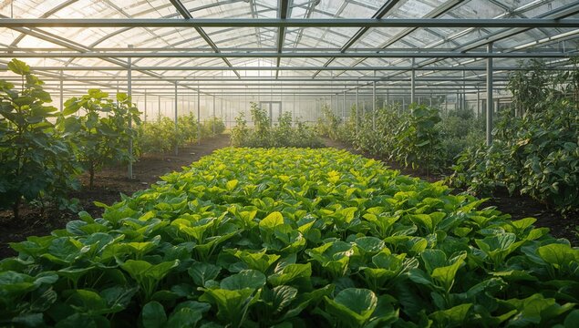 Hydroponic vegetable farming in a commercial greenhouse environment