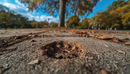 Obraz premium Canine Paw Prints Scattered on Concrete Surface Outdoors