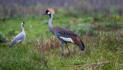 Obraz premium Alert Red-naped Crane in Winter Habitat Antigone vipio