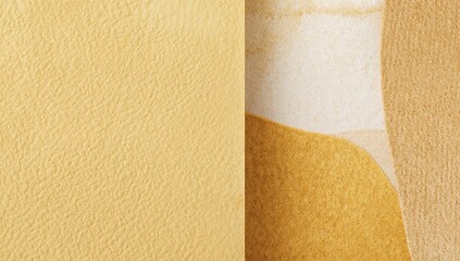 Fototapeta premium Close-up of soft golden wool felt with a matte light yellow backdrop