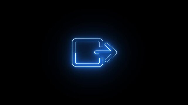 neon document file and information database upload or transfer process with arrow icon animation. Upload blue folder icon on black background.