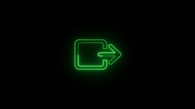 Neon document file and information database upload or transfer process with arrow icon animation. Upload green folder icon on black background.