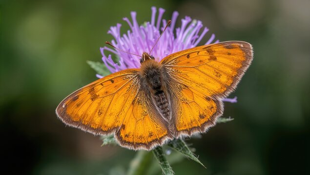 The fiery skipper butterfly belongs to the Hesperiidae family and measures about one inch, with males displaying orange or yellow hues and females showing dark brown coloring.