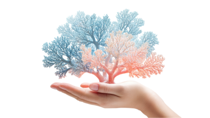 Hand Holding Coral Tree Concept for Environmental Care