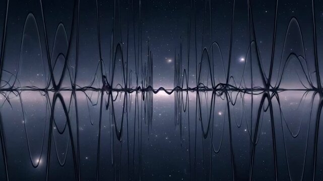Abstract dark wave pattern with reflection and stars in the background