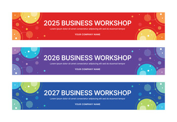 Modern business banner templates with abstract geometric patterns. Perfect for workshops, events, conferences, presentations, or branding projects, combining style and professionalism.