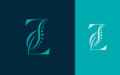 Abstract Initial letter Z with chiropractic or spinal backbone logo design vector illustration