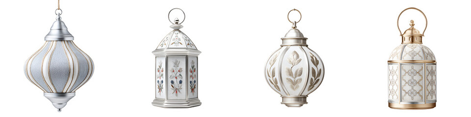 Elegant Silver and Gold Ramadan Lanterns Isolated on White