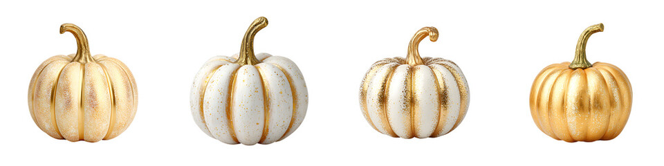 Gold and White Pumpkin Set: Elegant Autumn Decoration