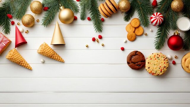 Office, christmas, party, festive treats and decorations on a table.