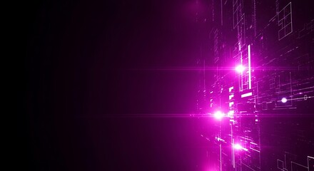 Abstract digital network of glowing pink lines and squares against a dark background