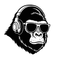 Cool Gorilla Wearing Headphones and Sunglasses Vector Illustration.