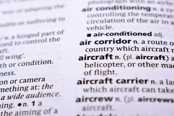 Fototapeta premium Close Up Of English Dictionary Page With Word - aircraft