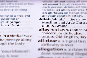 Close Up Of English Dictionary Page With Word - Allay