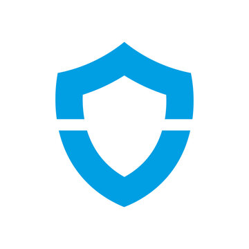 Blue minimal shield shape logo representing protection, defense, and data security company.