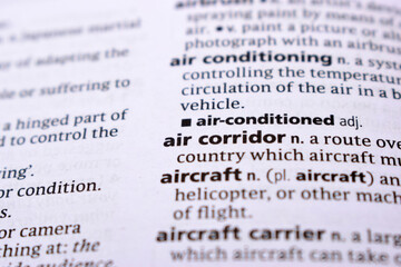 English Dictionary Page Close Up With the Word Of -air corridor
