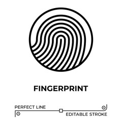 Vector line icon related to fingerprint. Perfect Line. Editable Stroke.