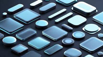 Abstract translucent glass ui elements with liquid aesthetic on dark surface