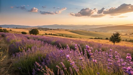 Obraz premium Lavender flowers sway in a gentle breeze across a summer field