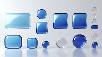 Abstract blue glass and liquid ui elements with translucent effects on gray background