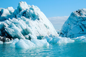 Crystal Blue Icebergs Floating in Jökulsárlón Glacier Lagoon, Iceland