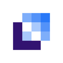 Pixel block logo with blue gradient squares symbolizing modern technology, communication, and software.