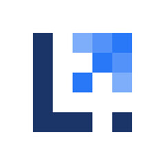 Digital blue and navy square letter L logo symbolizing connection, data, and network technology.