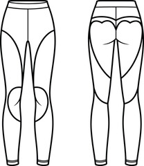 CAD drawing flat vector illustration of women fitness leggings with heart shape back panel design front and back technical templateCAD 