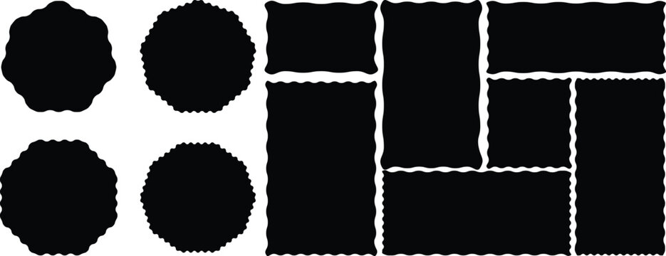 Set of black frames with zigzag edge, wavy edge shapes. Black Zigzag edge frame. Black underlines wavy curve zig zag line pattern.