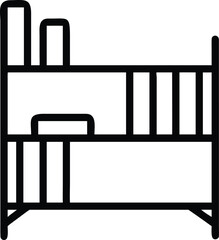 Black line art of a multi-shelf bookshelf furniture