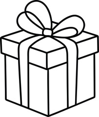 Black outline of a square gift box with a bow present