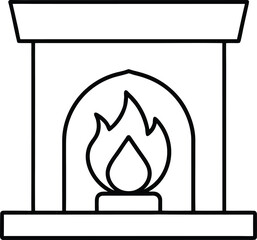 Simple black outline fireplace with flame hearth heat