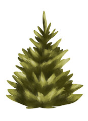 Watercolor fluffy Christmas tree clipart, hand painted bushy pine tree illustration for holiday design, digital download, greeting card, invitation, printable, scrapbooking, home decor, festive art