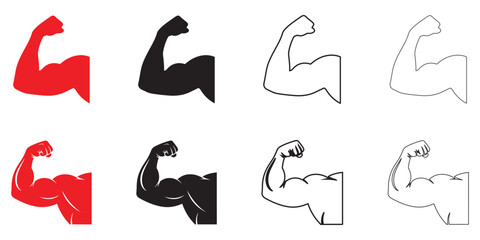 strong muscle arm vector icon, bicep muscle vector, silhouette and line art