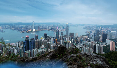 Obraz premium Top view of Hong Kong Victoria Harbour