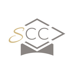 Letter S and C monogram forming academic cap design symbolizing college, education, and graduation.